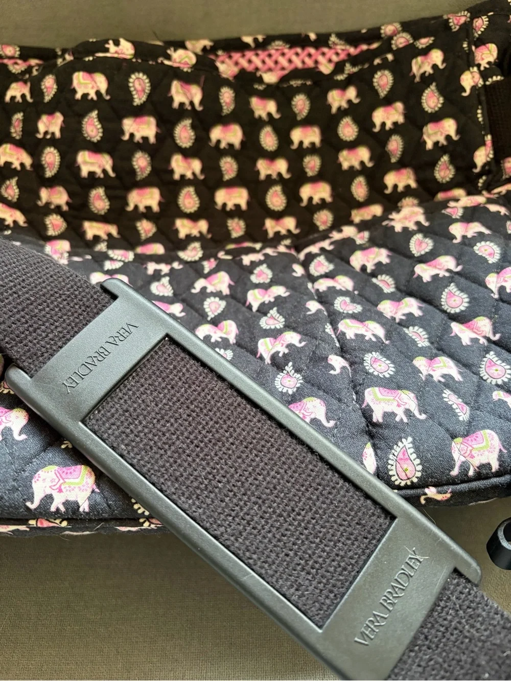 Vera Bradley Black Bag with Pink and Green Paisley Elephant Print Laptop Bag